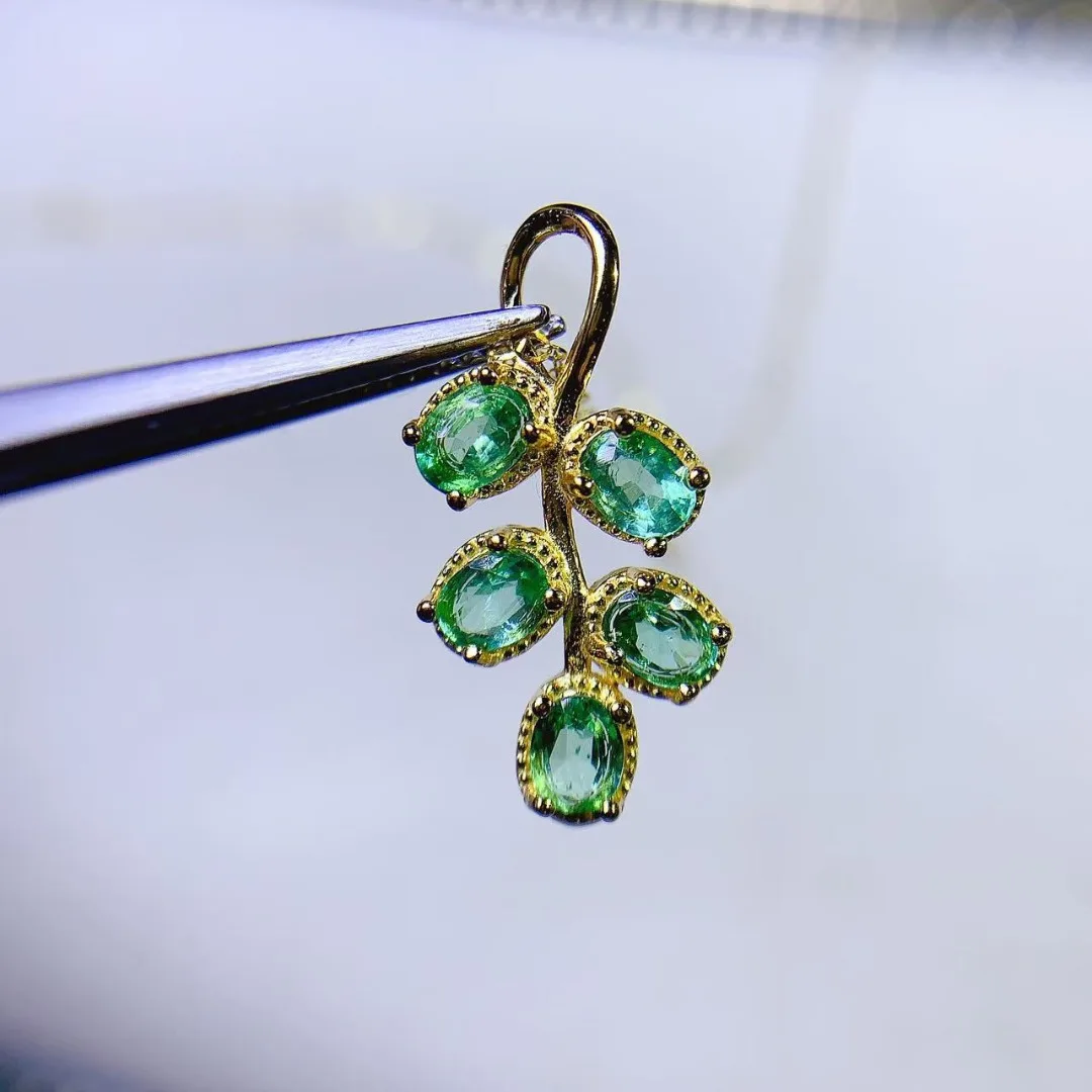 Ethnic Fashion Designer - 화려한 천연 에메랄드 S925 실버 펜던트,
