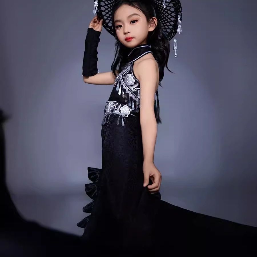 어린이 정장 트레일링 스커트 중국 민족 의상 런웨이 블 - Ethnic Dress Fashion Show 리뷰 및 가격