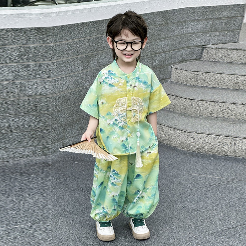 소년 세트 코스프레 공연 의상 여름 캐주얼 쿵푸 유니폼 - Kids Ethnic Fashion 리뷰 및 가격