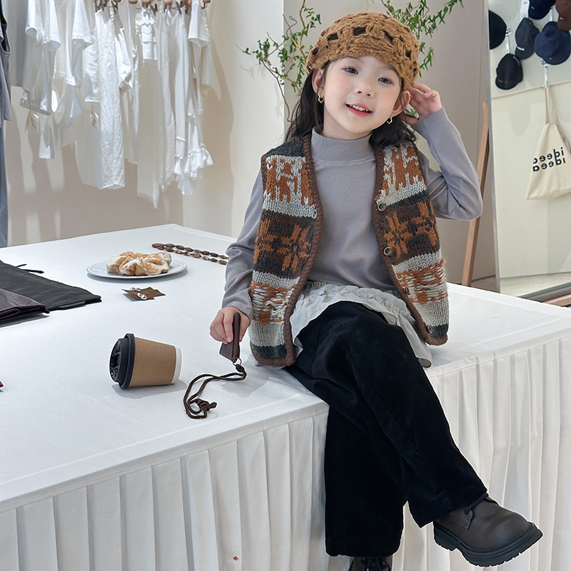 2025 가을 신상 패션 소녀 레트로 니트 조끼 어린이 - Ethnic Fashion Boutique 리뷰 및 가격